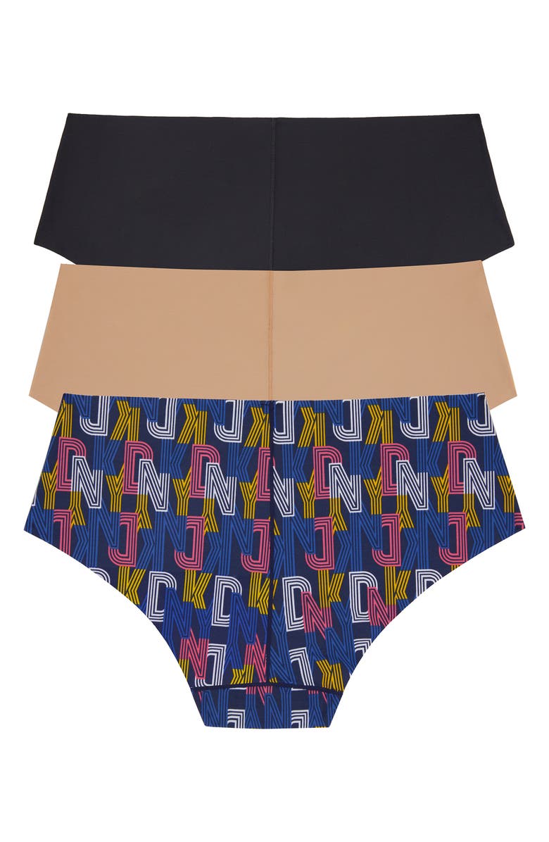 DKNY Litewear Cut Anywear 3-Pack Hipster Panties, Alternate, color, Black/ Glow/ Striped Logo