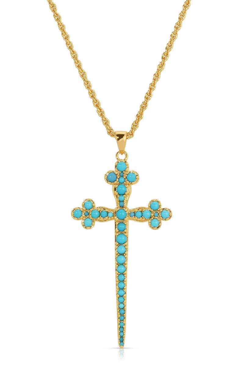Joy Dravecky Athena Turquoise Cross Pendant Necklace, Main, color, 
