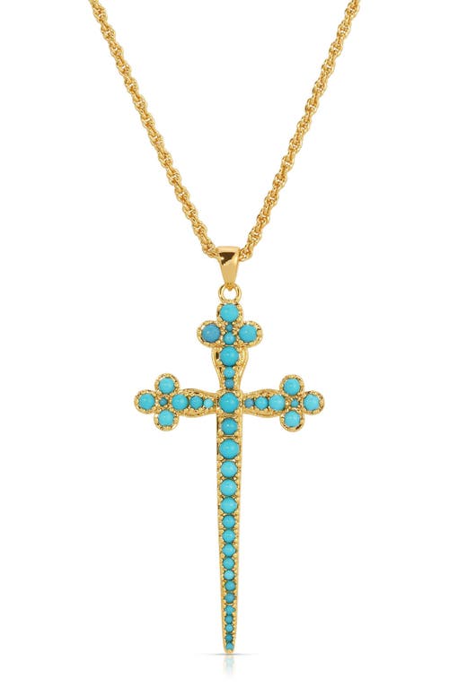 Joy Dravecky Athena Turquoise Cross Pendant Necklace In Gold