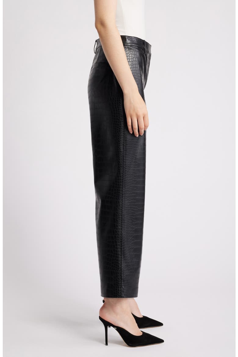 Croc Embossed Faux Leather Crop Wide Leg Pants, Alternate, color, BLACK