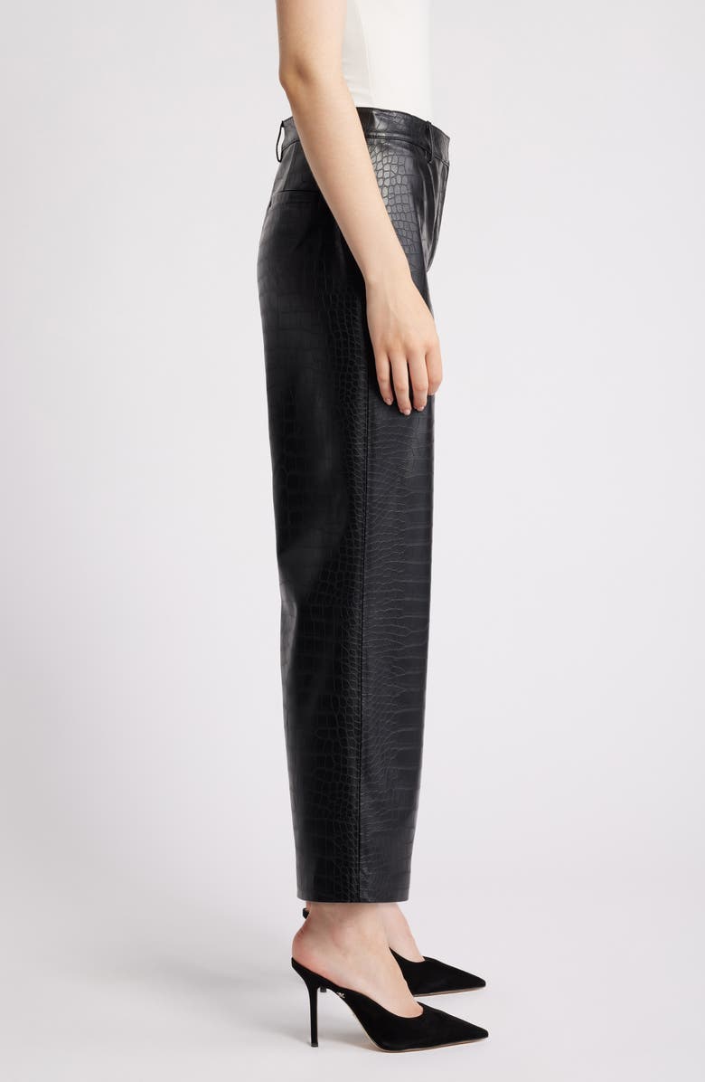 KOBI HALPERIN Croc Embossed Faux Leather Crop Wide Leg Pants, Alternate, color, Black