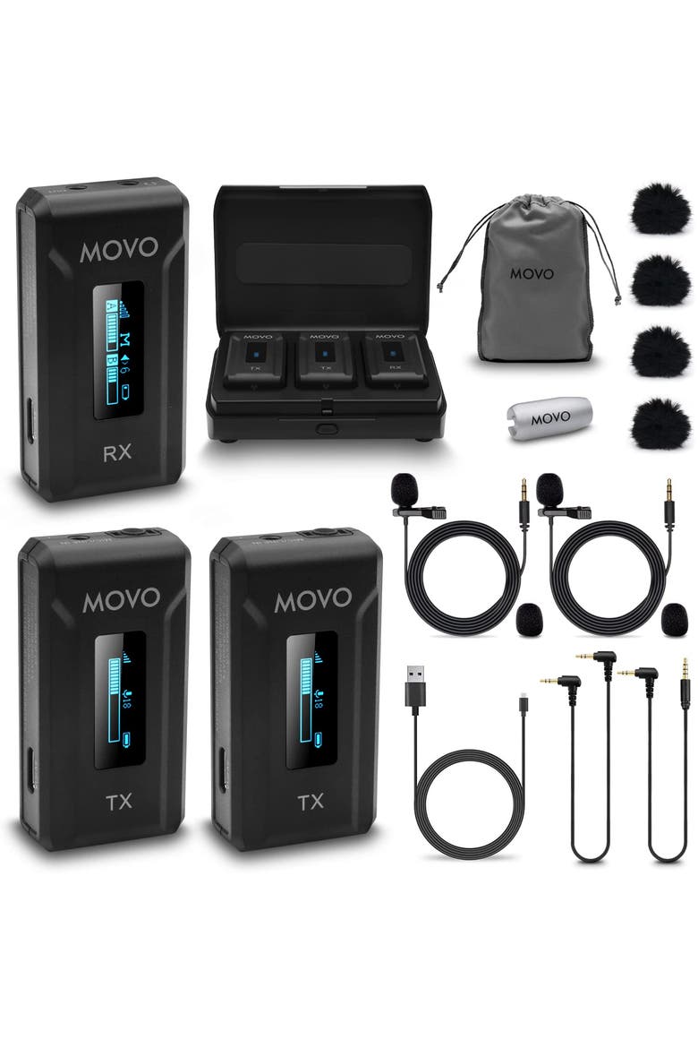 WMX-2-DUO Dual Wireless Lavalier Microphone System with Charging Case for Cameras, Main, color, Black