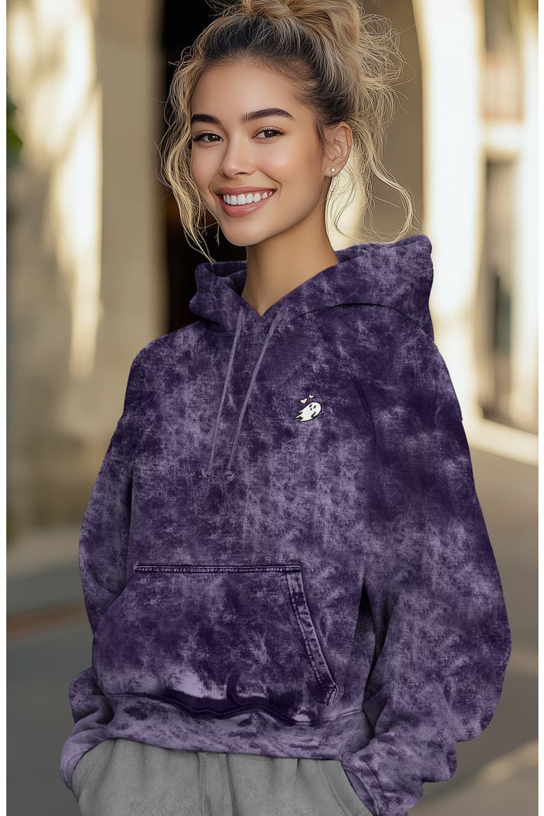 Womens Heartly Ghost Mineral Washed Hoodie, Alternate, color, Purple