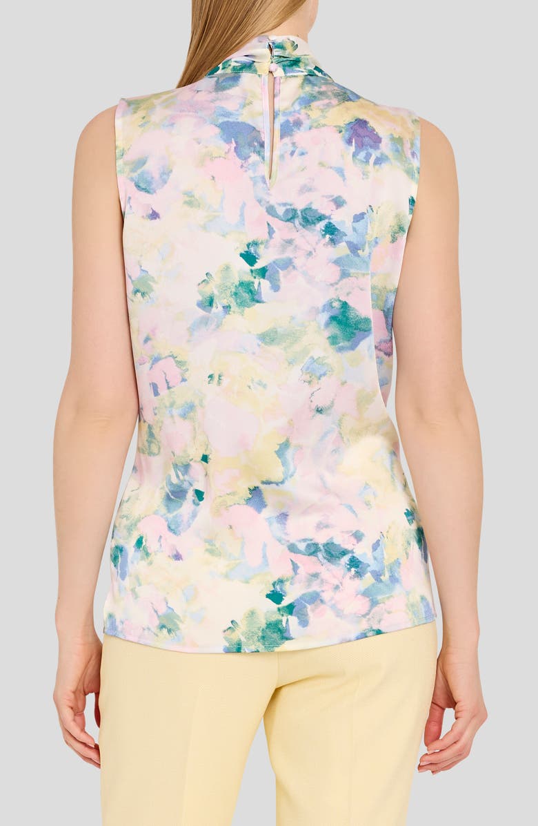 Tahari ASL Print Tie Neck Sleeveless Top, Alternate, color, Blush Buttercup