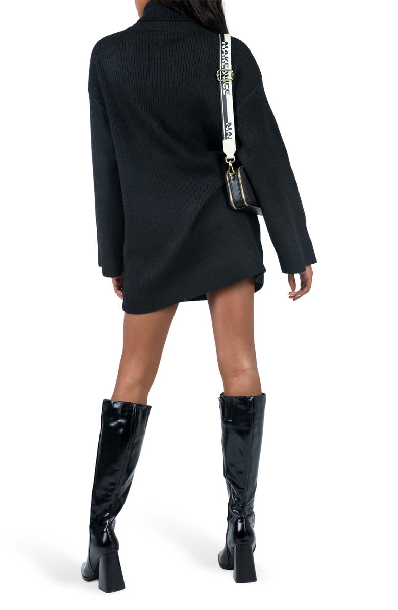 Princess Polly Sonelle Rib Turtleneck Long Sleeve Sweater Minidress, Alternate, color, Black