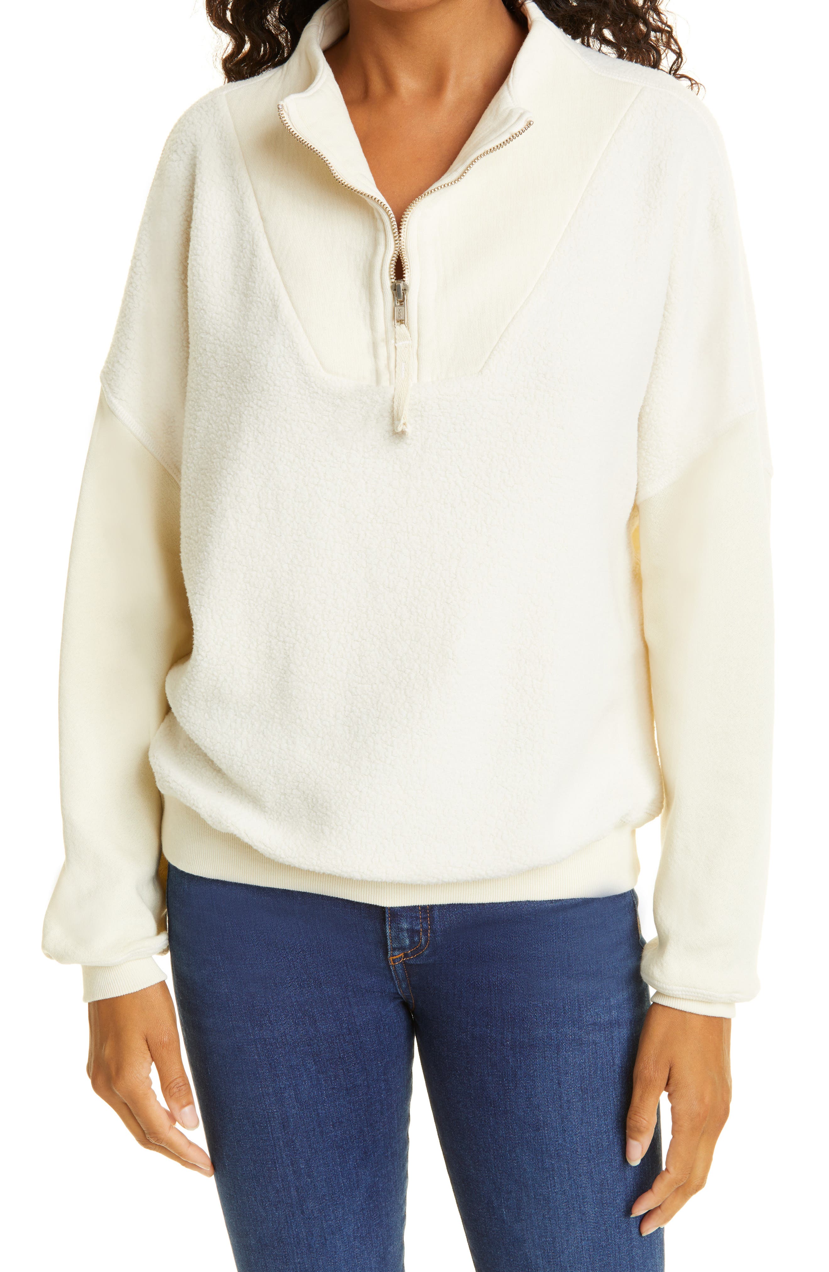 THE GREAT. Trail Mix Media Half-Zip Cotton Blend Sweatshirt