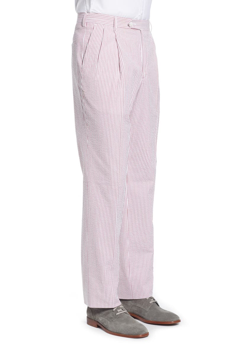 Pleated Seersucker Cotton Dress Pants, Alternate, color, GARNET