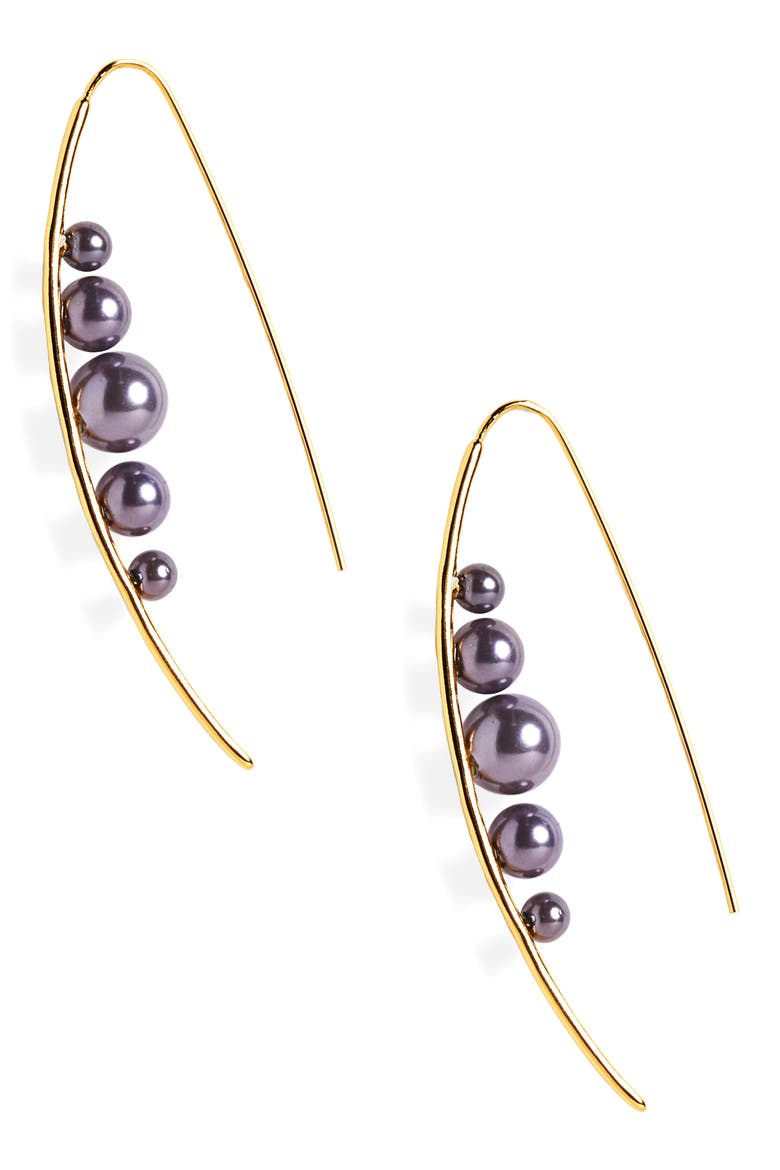 Imitation Pearl Threader Earrings, Main, color, SMOKEY GREY
