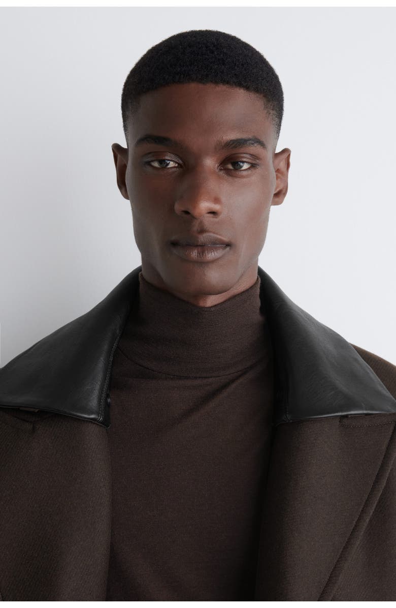 COS Slim Wool-Jersey Rollneck Top, Alternate, color, Dark Brown
