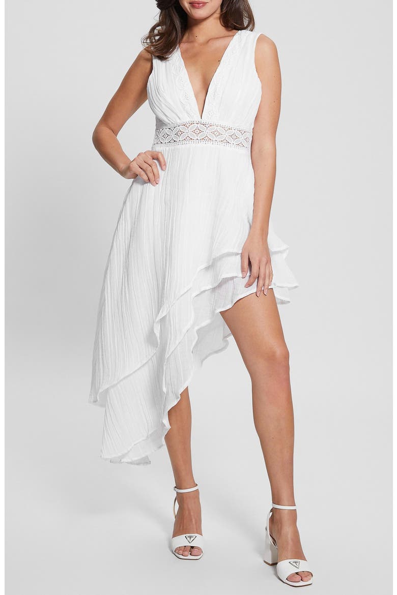 Danny Asymmetric Hem Dress, Main, color, PURE WHITE