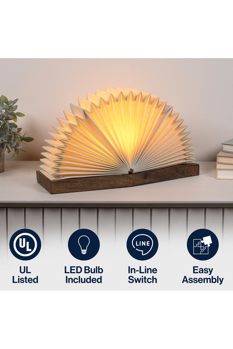 Darla Modern Art Deco Paper Half Pleated Fan LED Table Lamp, Natural, Alternate, color, Natural - 9.6"
