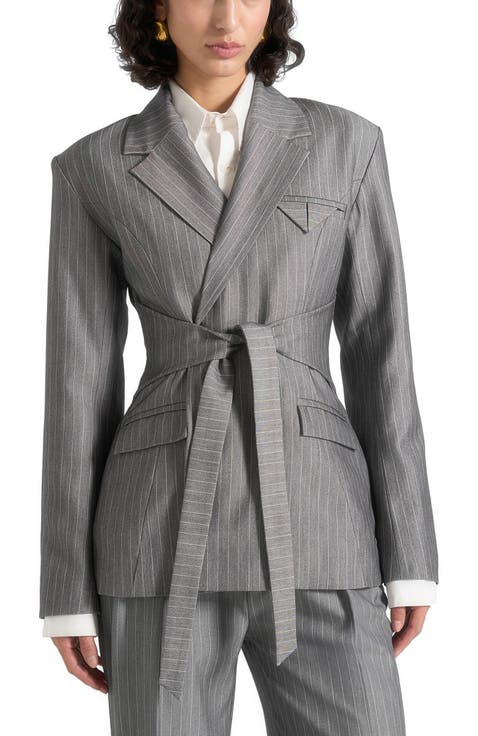 Delphine Pinstripe Wrap Tie Blazer