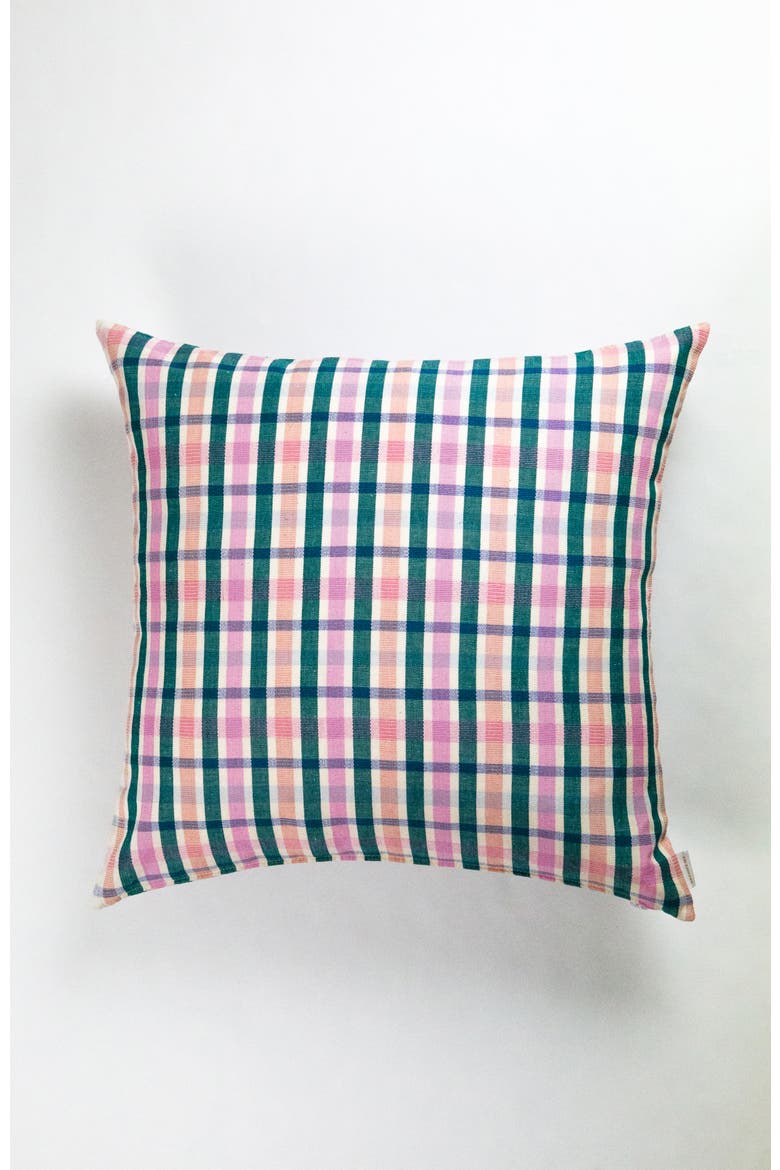 Handwoven Classic Plaid Square Cotton Throw Pillow, Main, color, Green