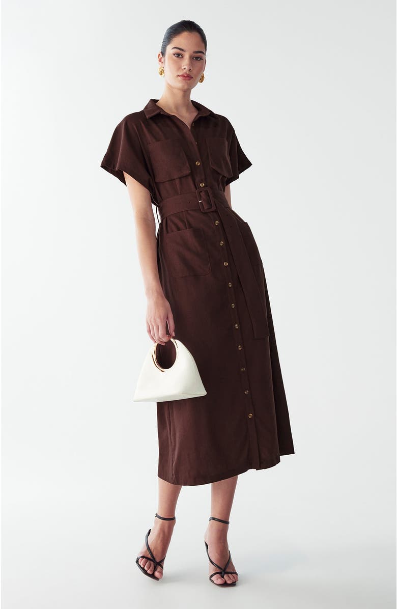 WILLA Zel Midi Dress, Alternate, color, Chocolate