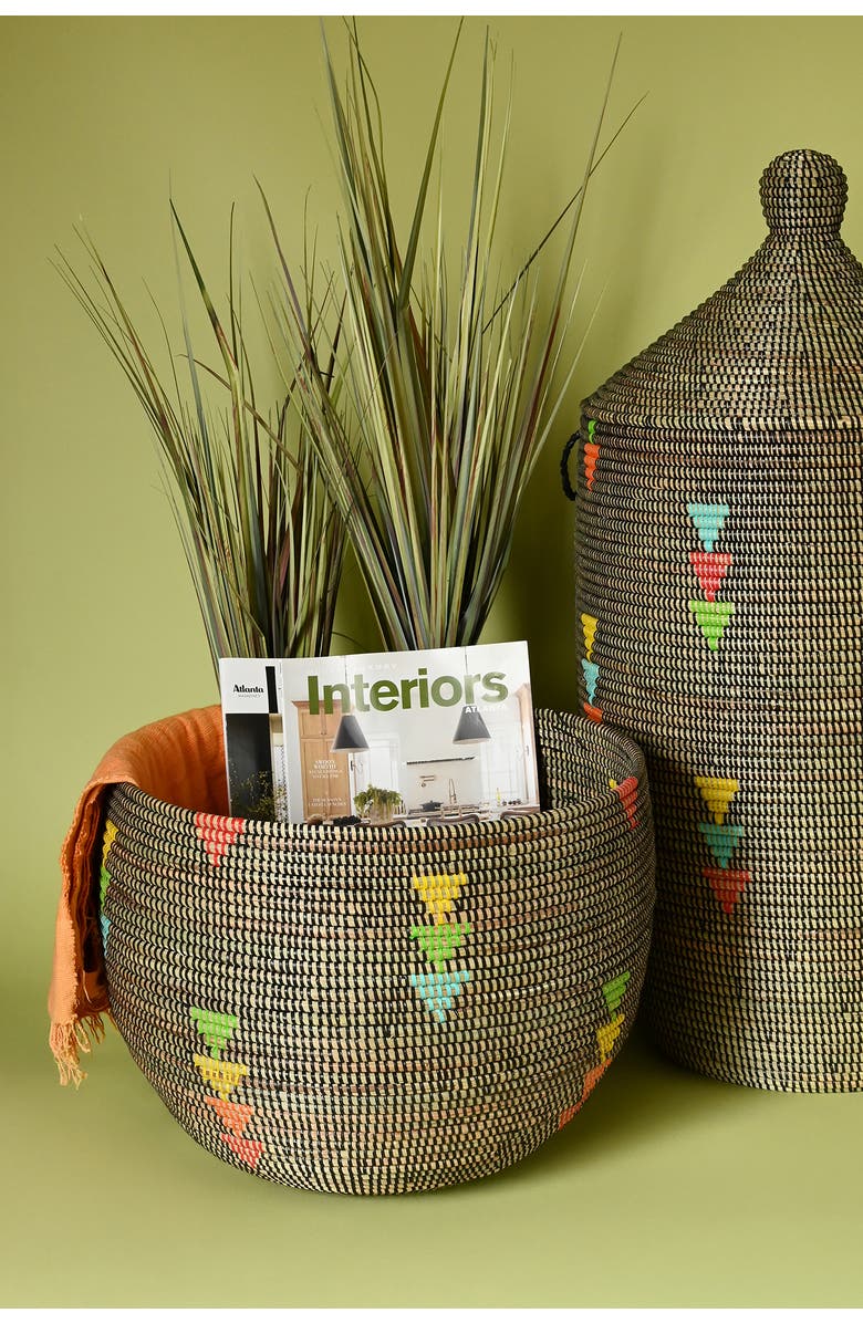 African Modern Prism Triangles Deep Storage Bowl Basket, Alternate, color, Black And Natural