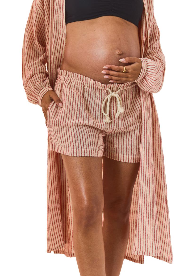 The Bungalow Striped Beach Short, Main, color, Red/Cream Stripe