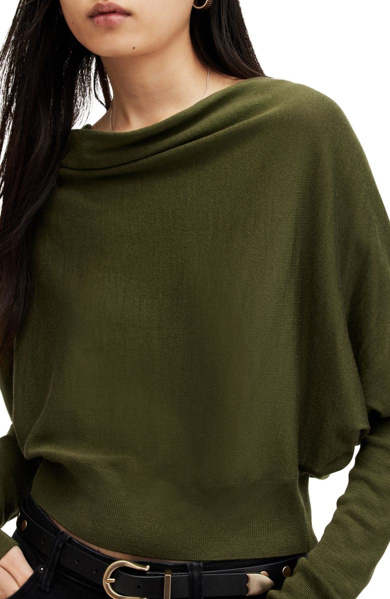 AllSaints Ridley Merino Wool Cowl Neck Sweater, Alternate, color, Forest Green