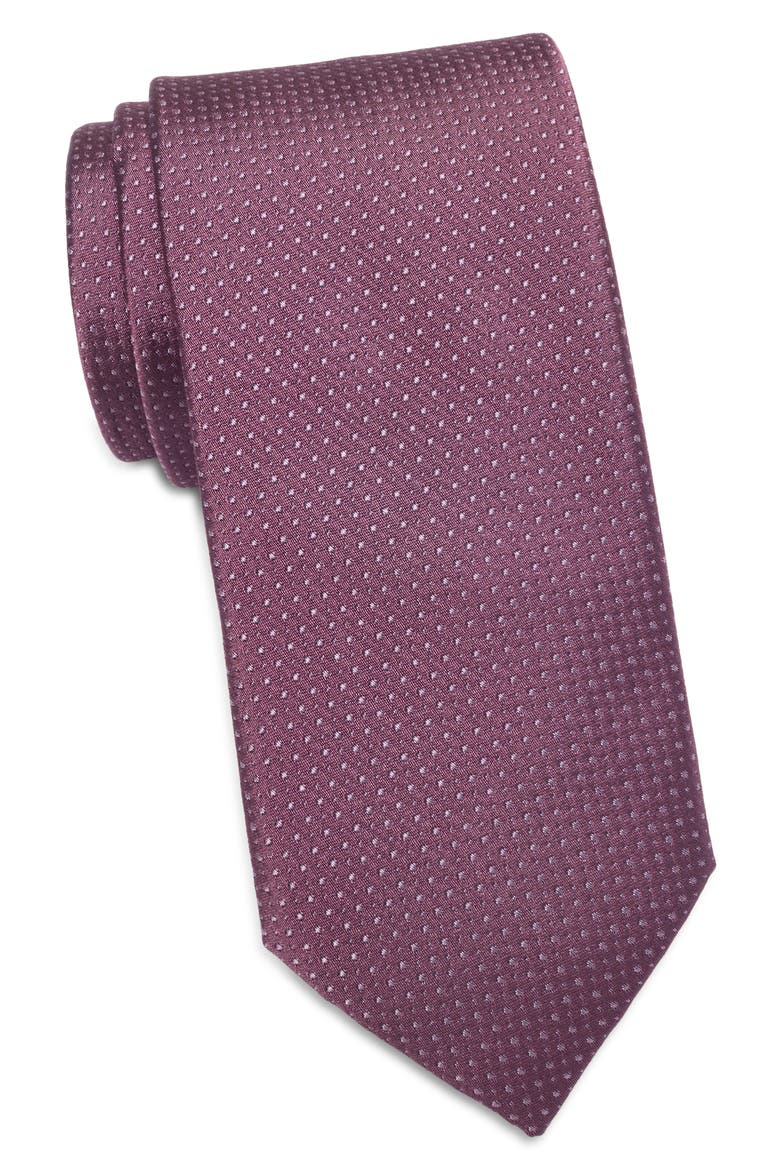 Grady Micro Dot Silk Tie, Main, color, EGGPLANT