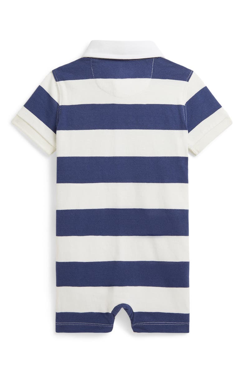 Ralph Lauren Rugby Stripe Cotton Jersey Polo Romper, Alternate, color, Light Navy/ Deckwash White