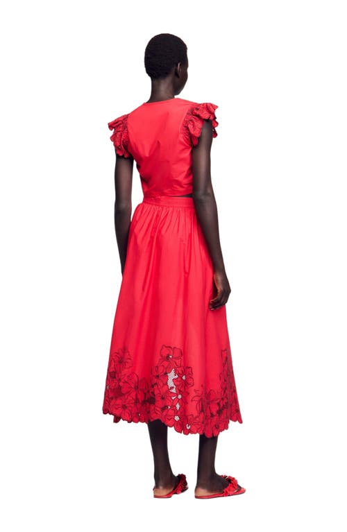 Sandro Cotton-blend Floral Skort In Red