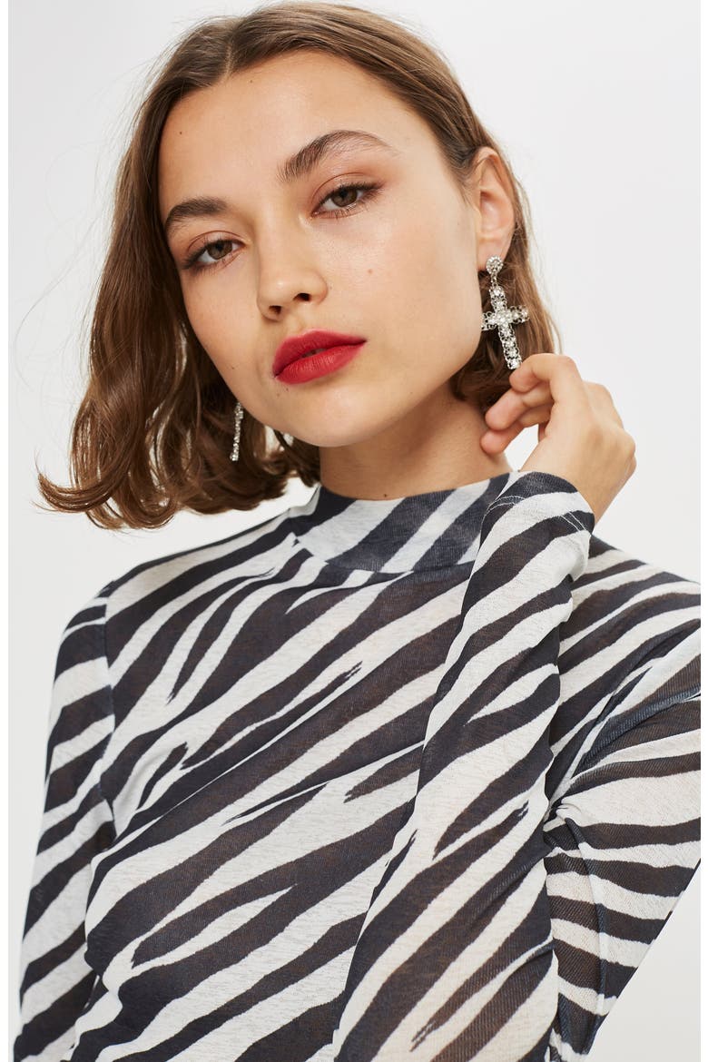 Zebra Print Mock Neck Top, Alternate, color, BLACK MULTI