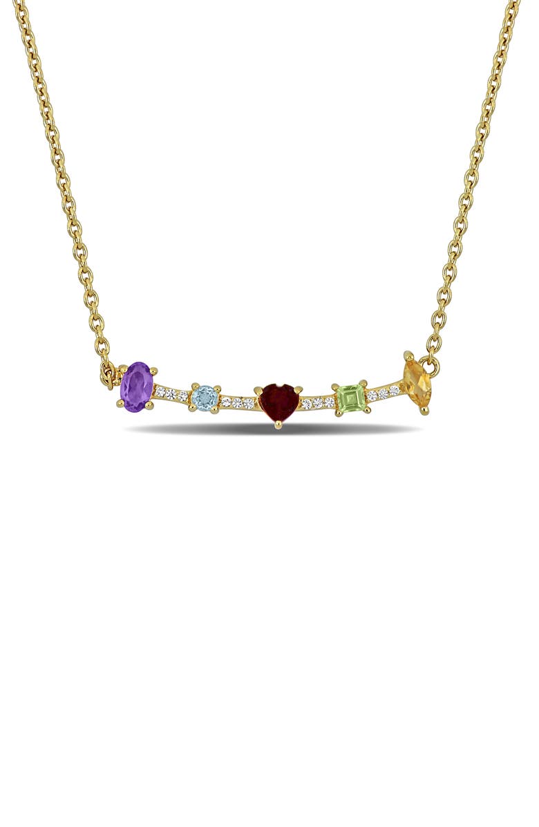 DELMAR Semiprecious Stone & Lab-Grown White Sapphire Bar Pendant Necklace, Main, color, Red Multi