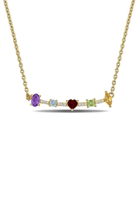Semiprecious Stone & Lab-Grown White Sapphire Bar Pendant Necklace