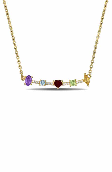 DELMAR Semiprecious Stone & Lab-Grown White Sapphire Bar Pendant Necklace