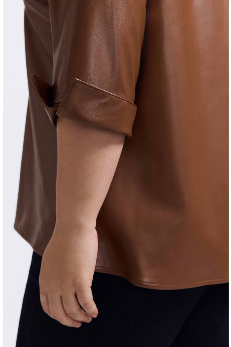 Agnes Faux Leather Long Sleeve Popover Top, Alternate, color, MACCHIATO
