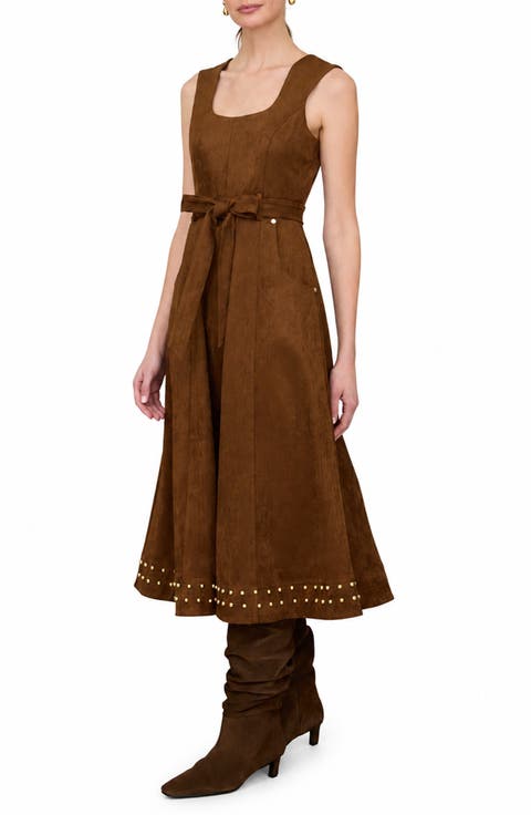 Stud Sleeveless Faux Suede Maxi Dress