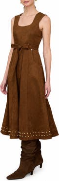 ZOE AND CLAIRE Stud Sleeveless Faux Suede Maxi Dress