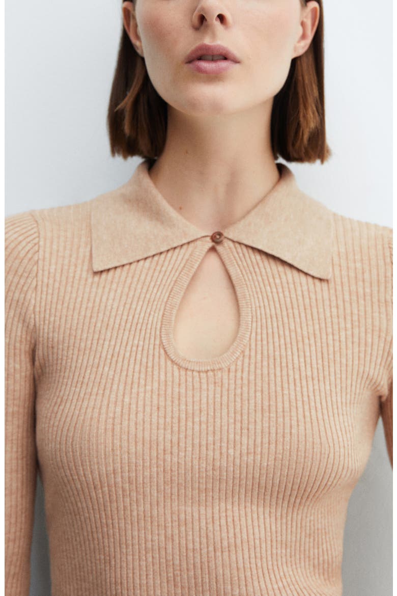 Front Keyhole Rib Polo Sweater, Alternate, color, BEIGE