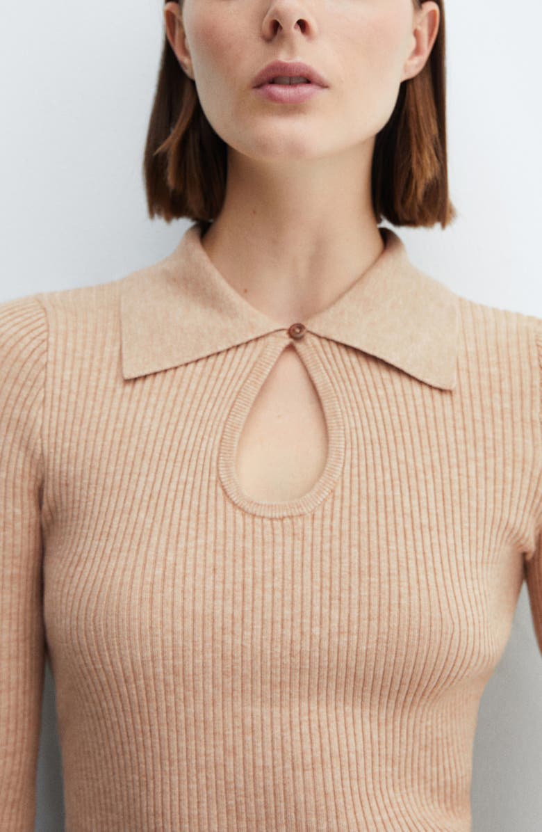 MANGO Front Keyhole Rib Polo Sweater, Alternate, color, 