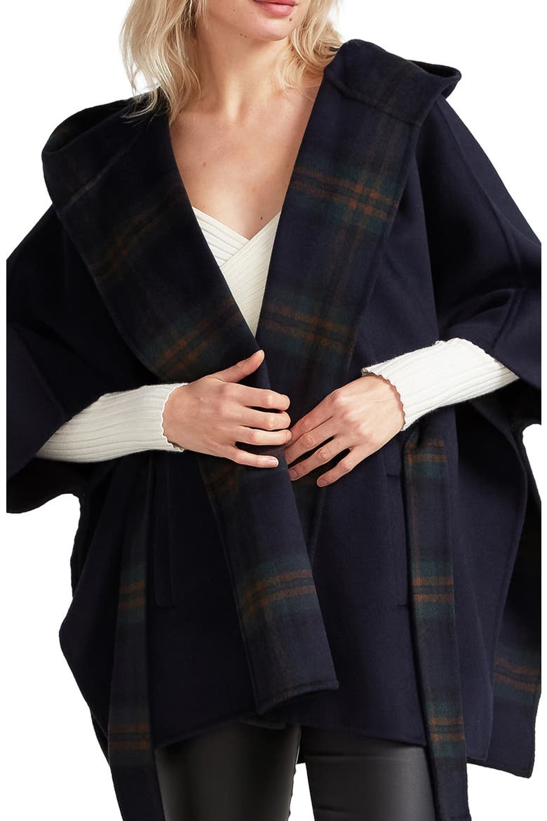 Jackson Landing Plaid Wool Blend Cape, Alternate, color, FRENCH NAVY