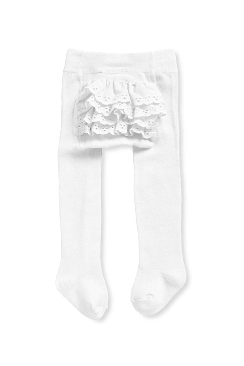 Infant Girl's Rhumba Cotton Blend Tights With Ruffles, Main, color, White