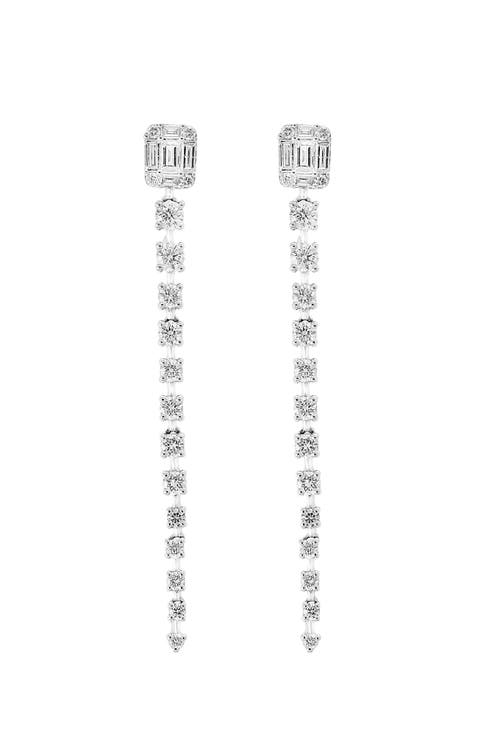 Diamond Fringe Drop Earrings in 14K White Gold