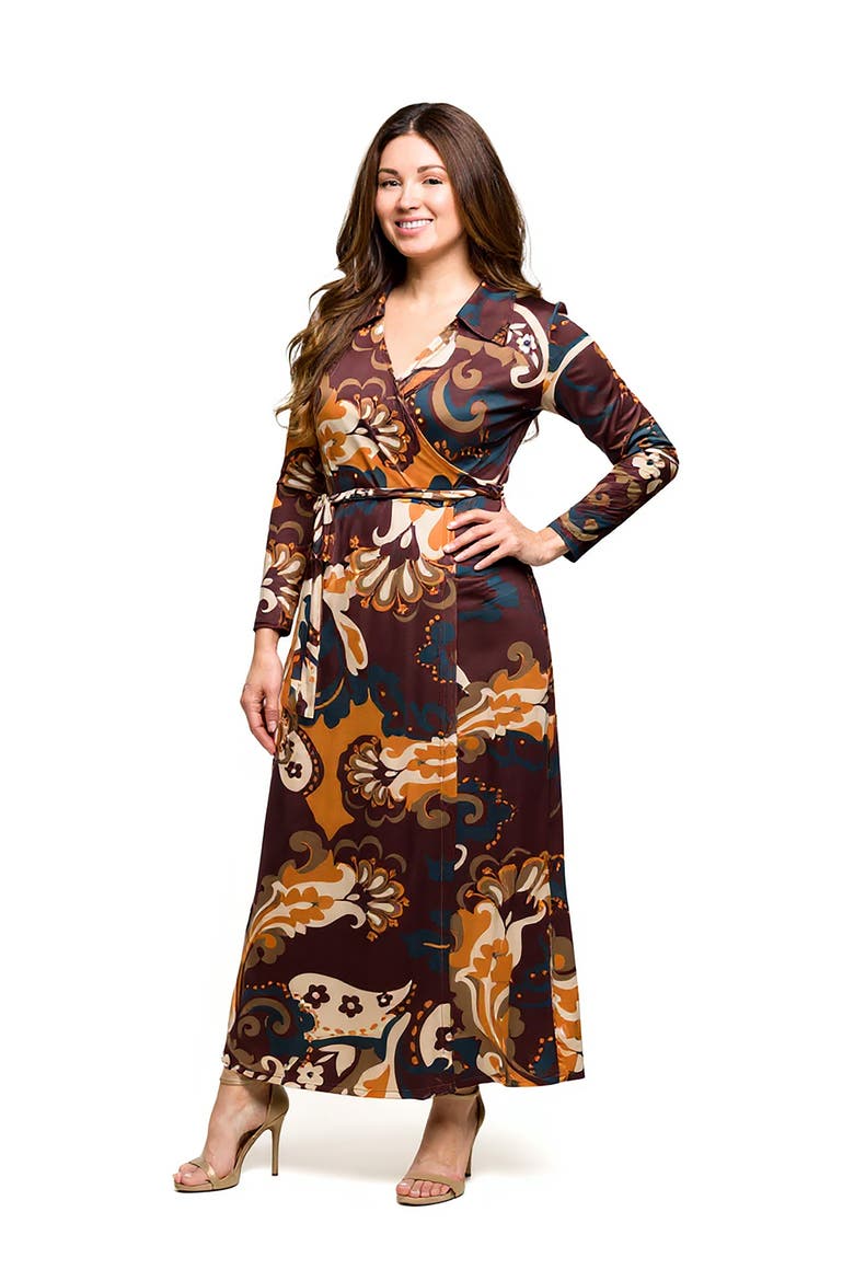 Plus Size  Brown paisley Empire Waist Maxi Dress, Alternate, color, Brown Multi