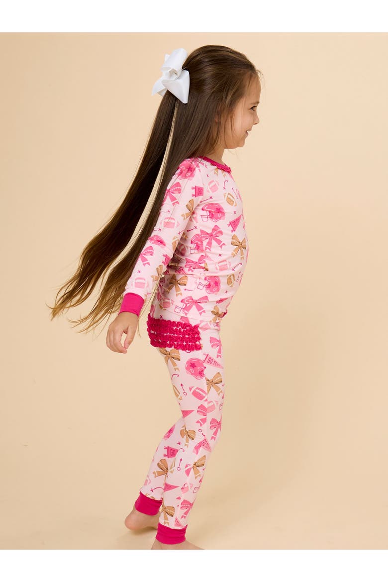 Ruffle Long Sleeve Pajama Set, Signature Rear Ruffles, Alternate, color, Footballs & Bows