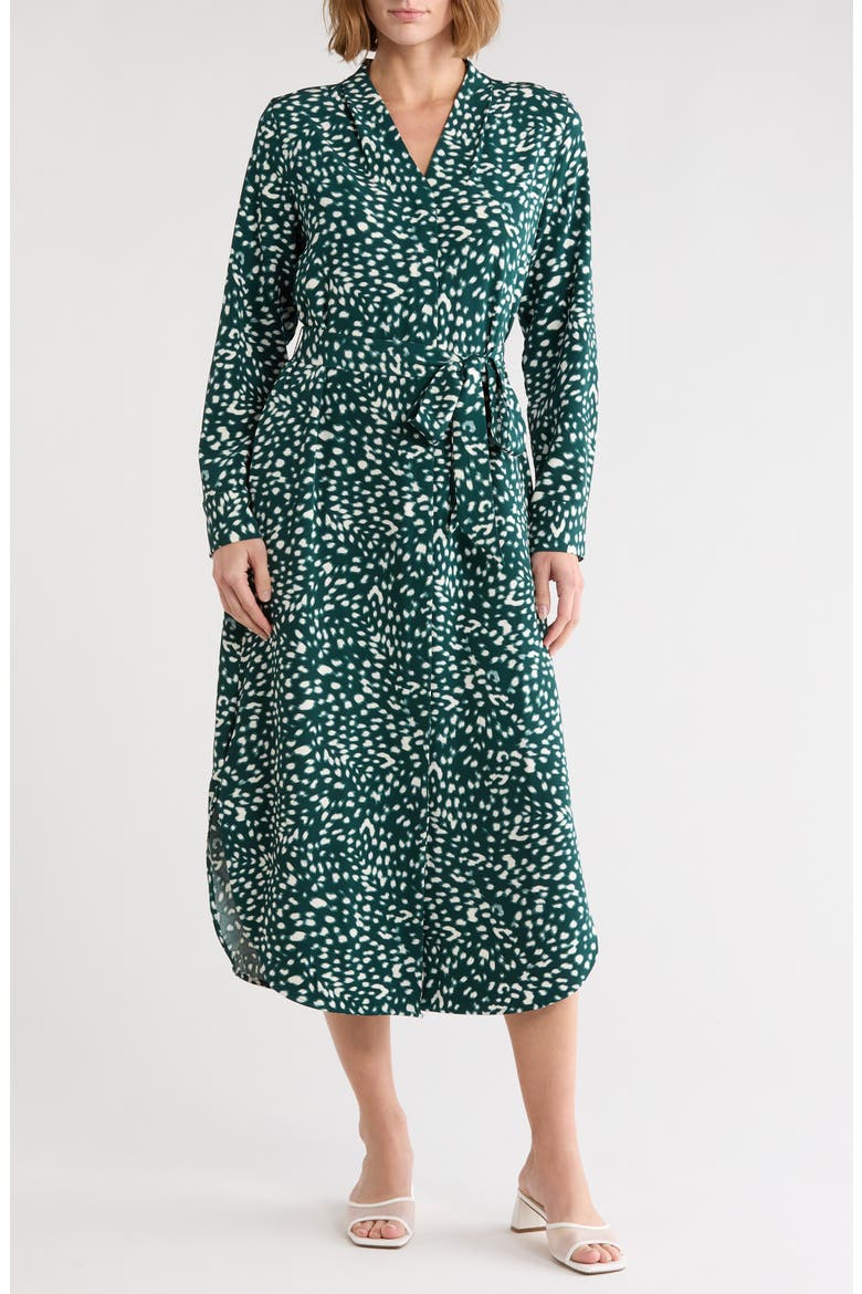 Long Sleeve Shirtdress, Main, color, GREEN PONDEROSA ANIMALIA