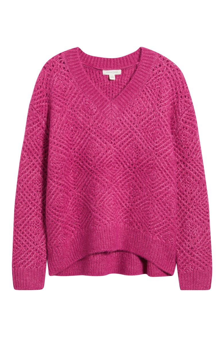 Diamond Stitch V-Neck Sweater, Alternate, color, PINK FUCHSIA