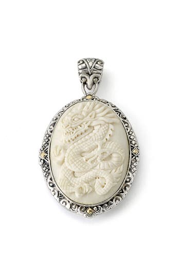 Samuel B. Sterling Silver & 18k Gold Carved Bone Dragon Pendant In White