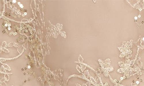Js Collections Lia Sequin & Embroidery Trumpet Dress In Gold/beige