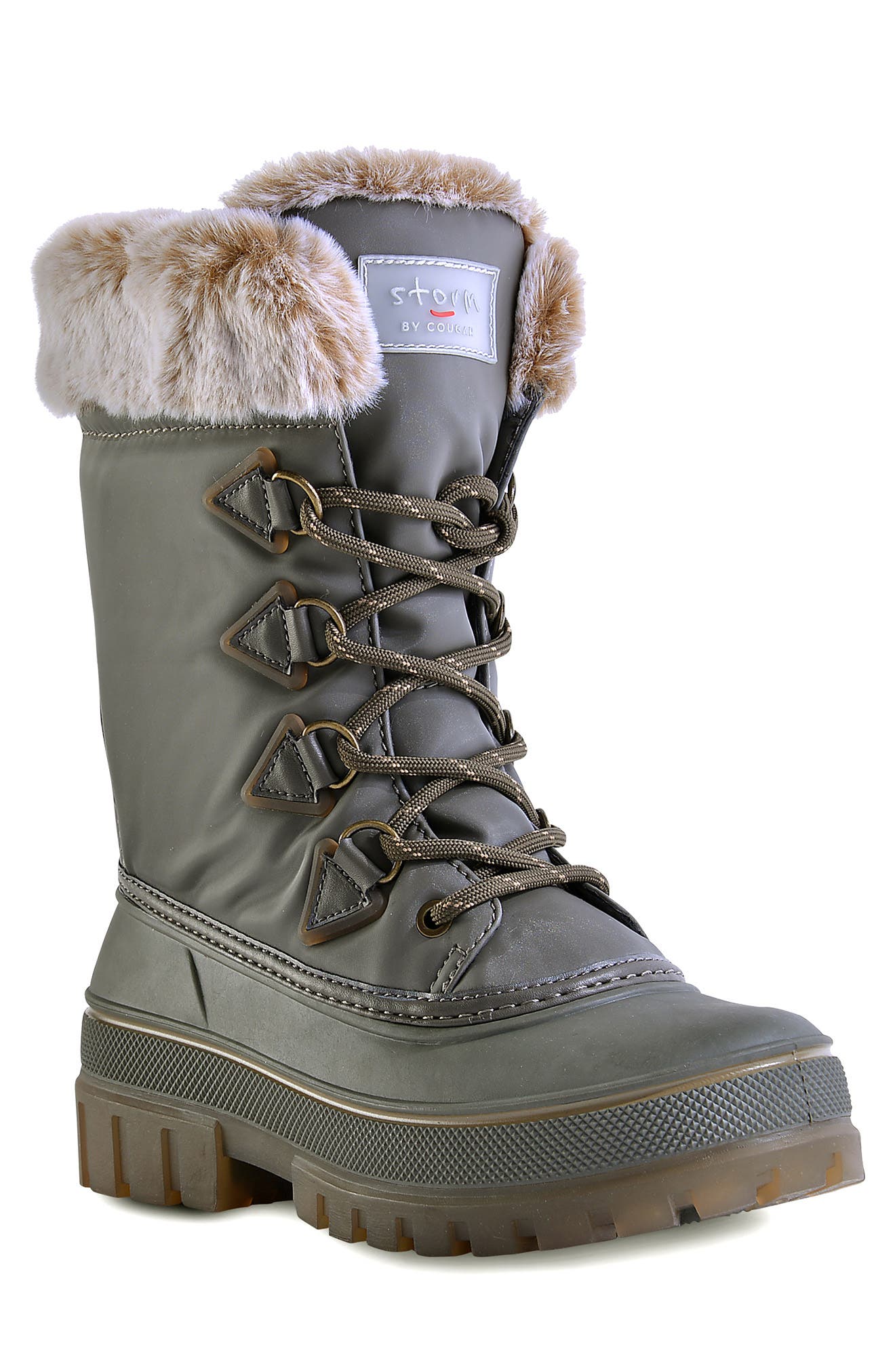 Footwear Grange Faux Fur Cuffed Boot, Main, color, DK OLIVE