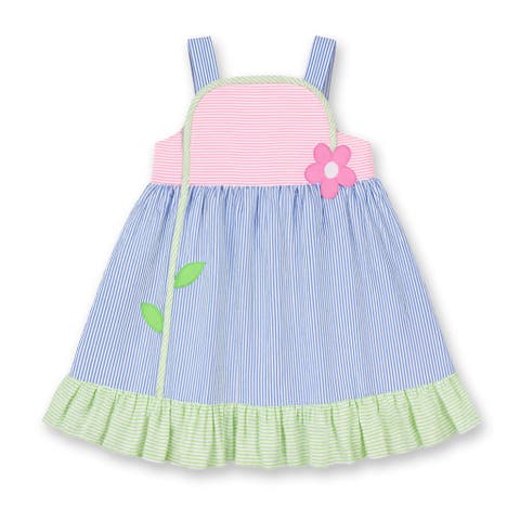 Seersucker Dress With Flower (Toddler, Little Kid)