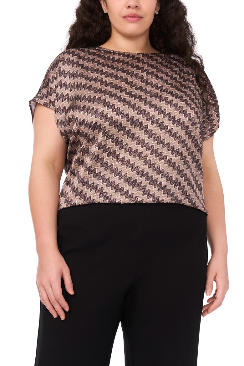 Zigzag Dot Print Cap Sleeve Shell, Main, color, COVERT GREEN
