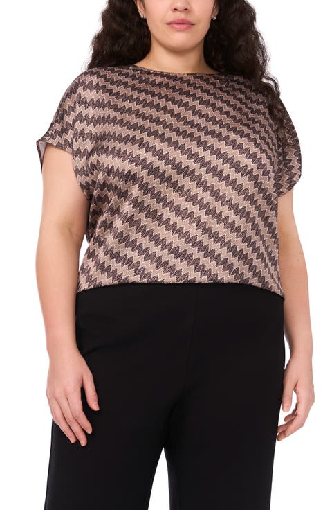 Zigzag Dot Print Cap Sleeve Shell (Plus)