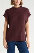 Leith Mock Neck Cap Sleeve Cotton Blend Sweater