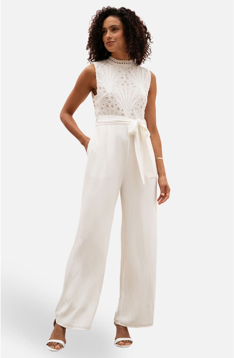 Yumi Lace Sleeveless Jumpsuit, Main, color, Ivory
