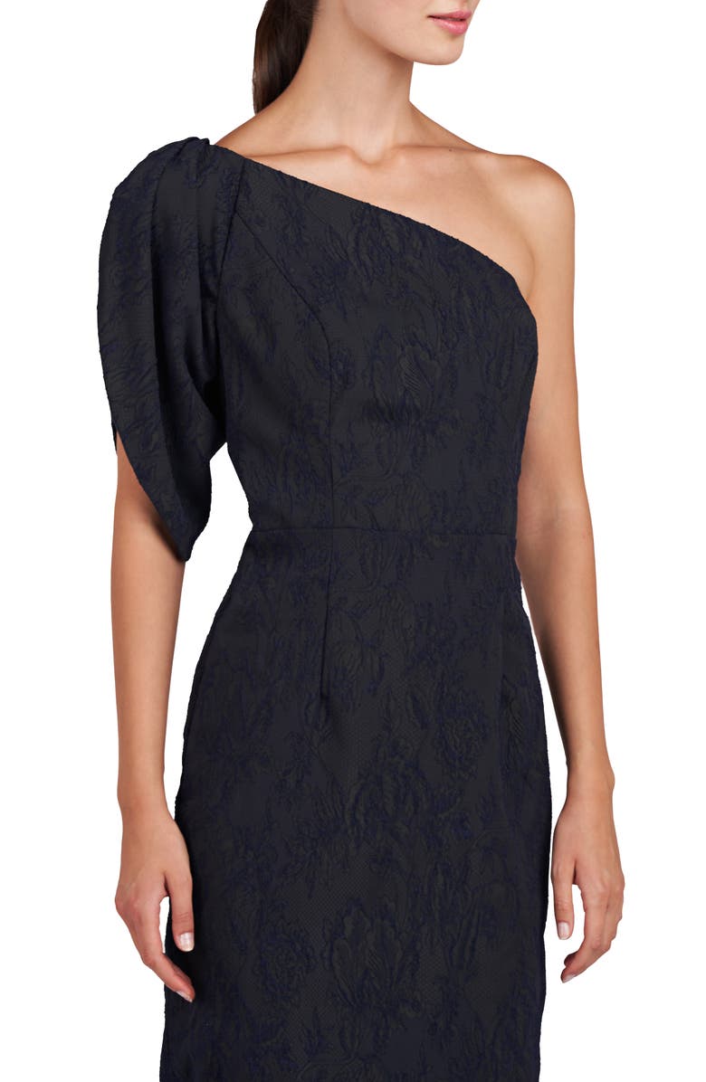 Kay Unger Electra One-Shoulder Jacquard Cocktail Dress, Alternate, color, 