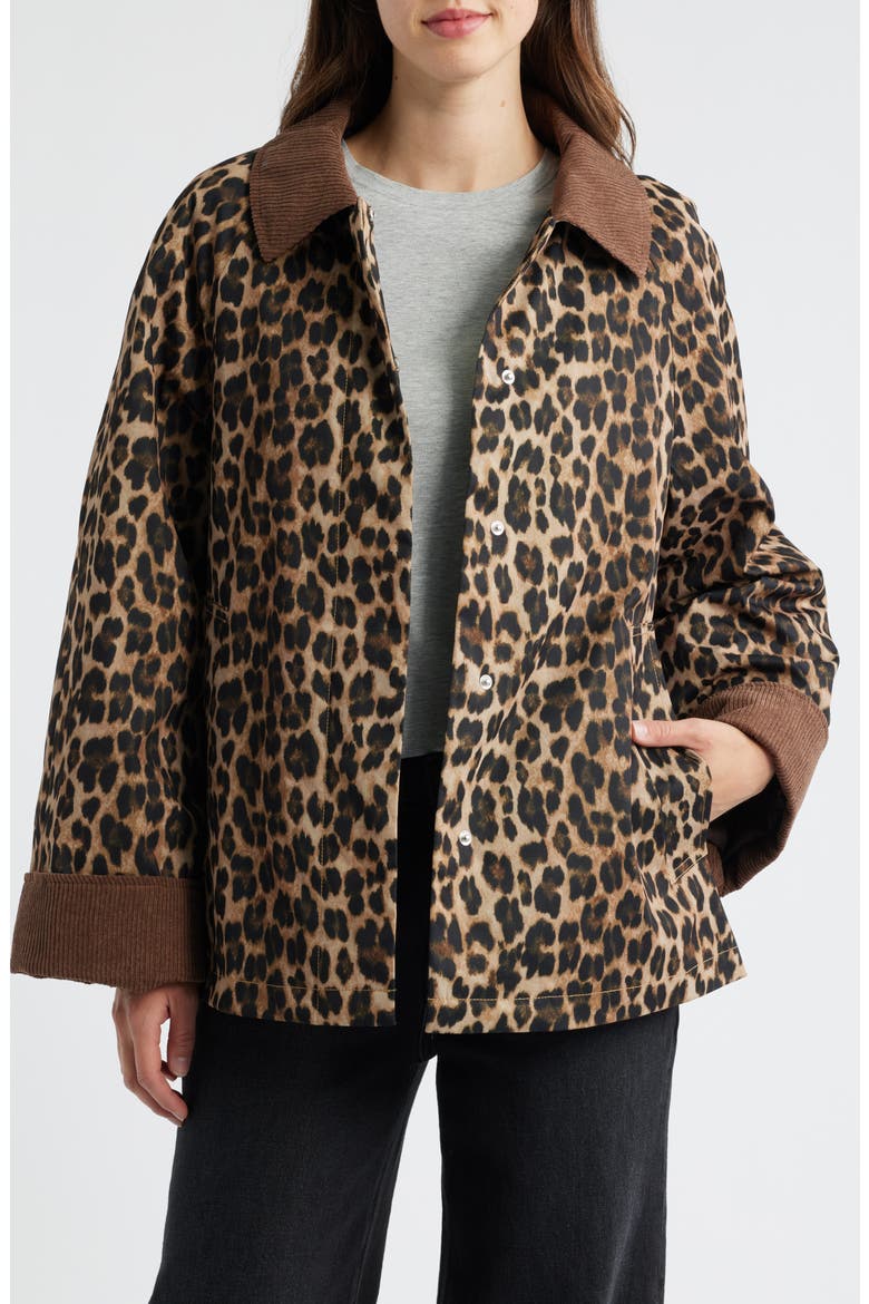 Corduroy Trim Rain Jacket, Alternate, color, LEOPARD